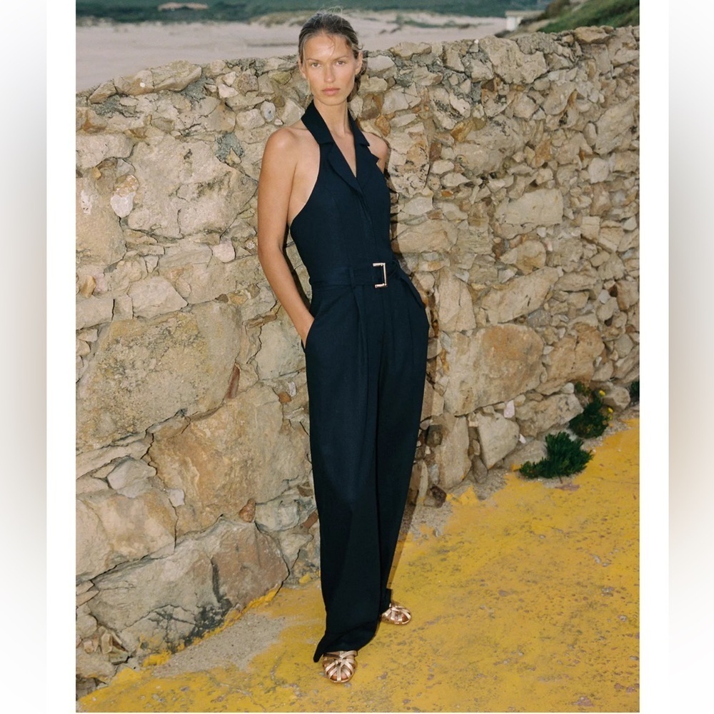 Zara Halter Belted Linen Jumpsuit
